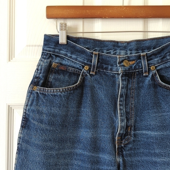 Chic 80's Vintage Dark Wash High Waisted Relaxed Fit Tapered Leg Mom Jeans 14 - Picture 10 of 13